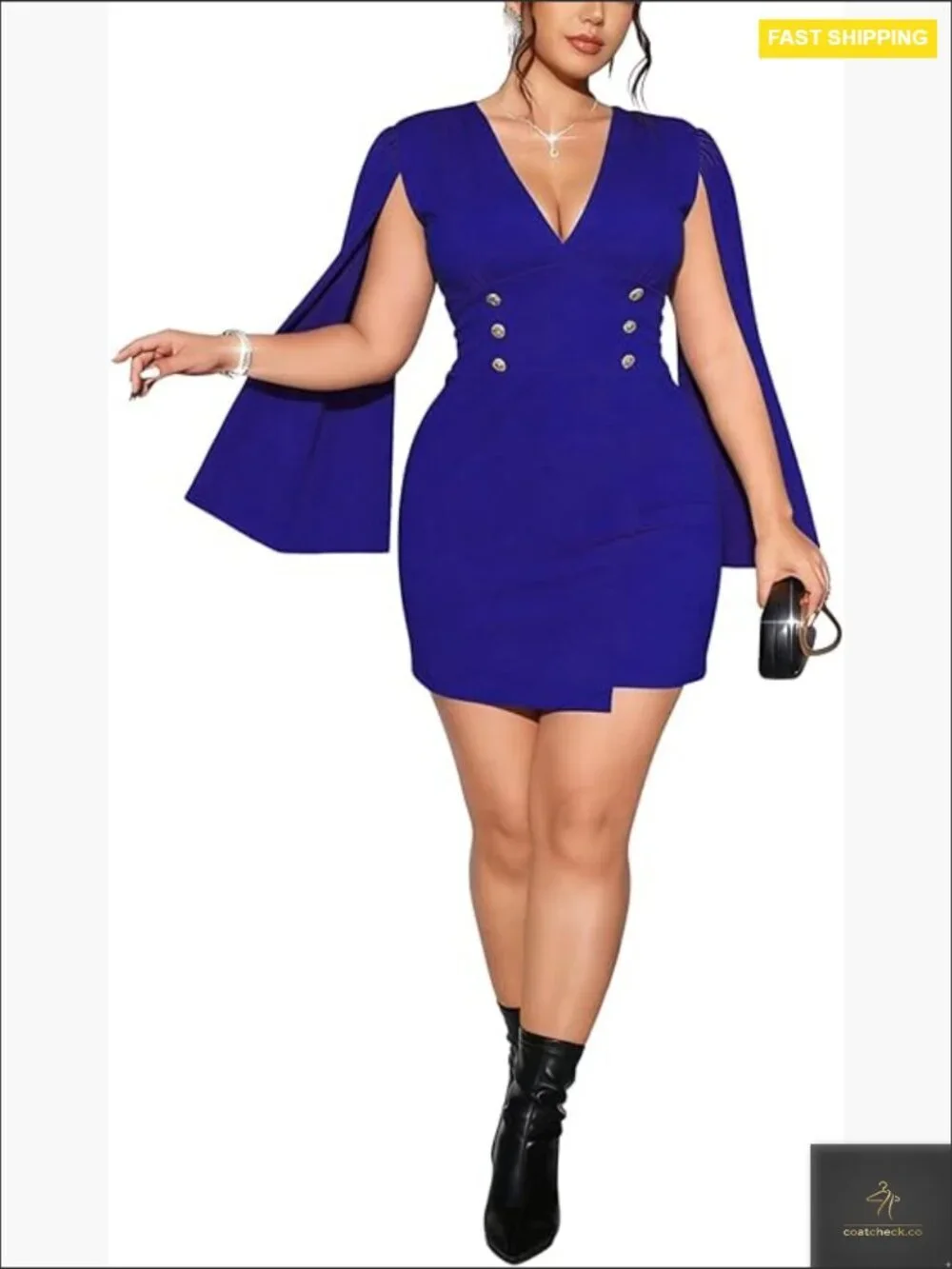 Elegant Cape Blazer Dress V-Neck Split Sleeve Business Casual Mini